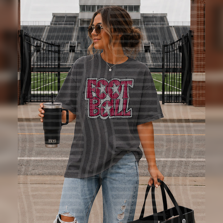 Preppy Checker Football Maroon Stars – DTF Transfer