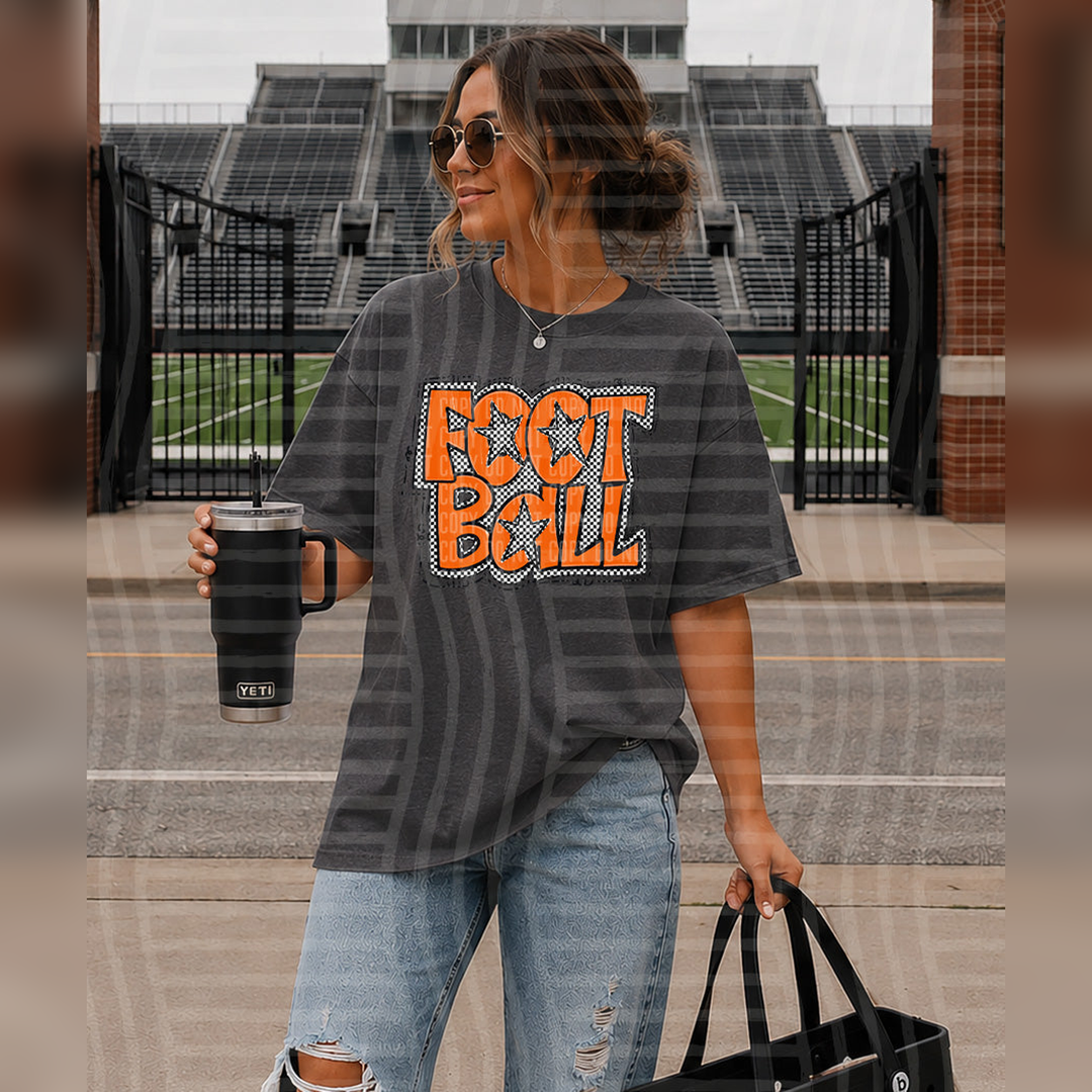 Preppy Checker Football Orange Stars – DTF Transfer