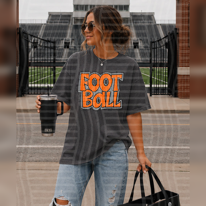 Preppy Checker Football Orange – DTF Transfer