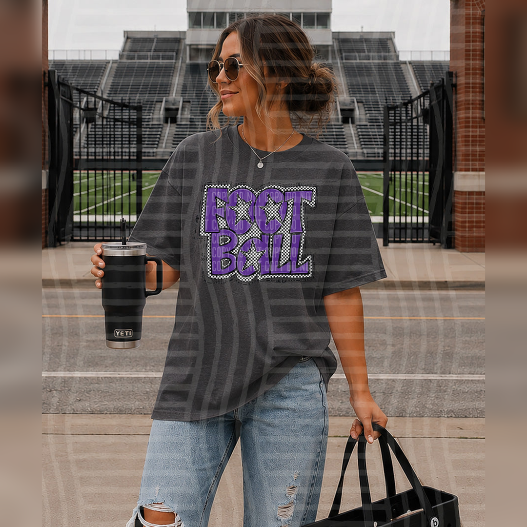 Preppy Checker Football Purple Stars – DTF Transfer
