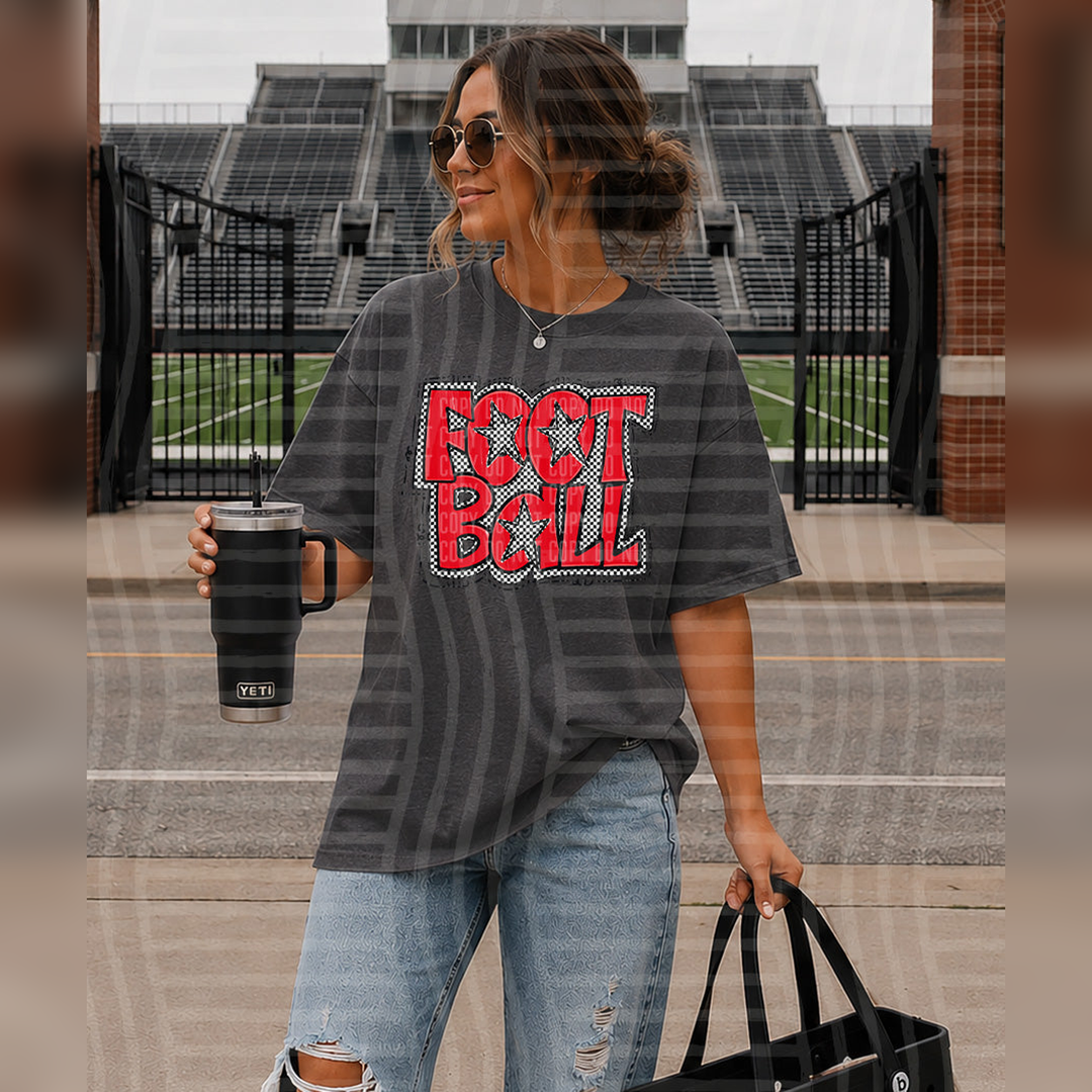 Preppy Checker Football Red Stars – DTF Transfer