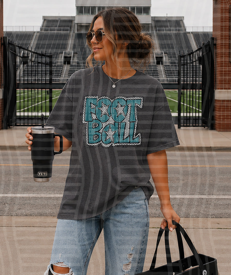 PREPPY CHECKER FOOTBALL TEAL STARS