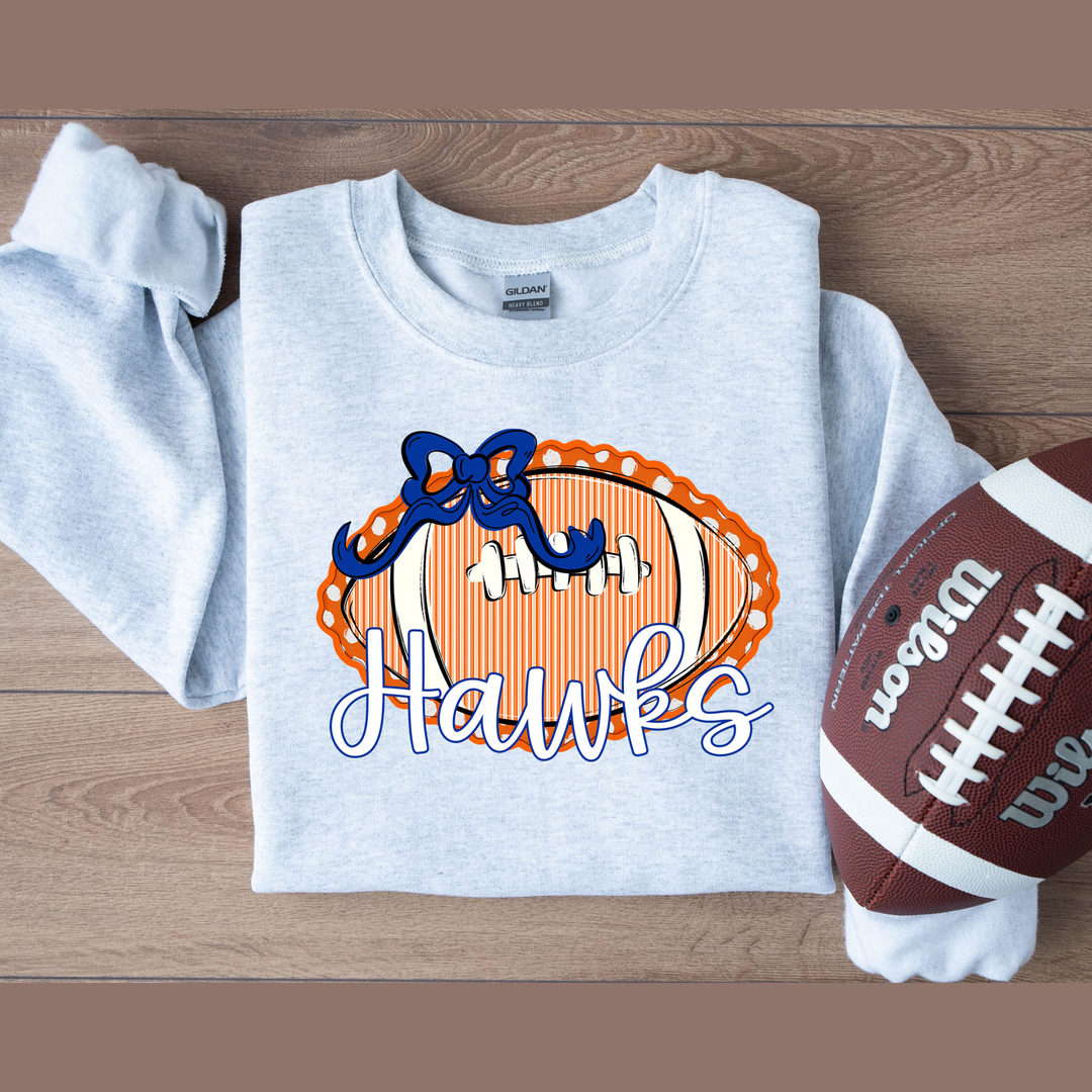 Prepster Football Orange with Royal Bow Hawks – DTF Transfer