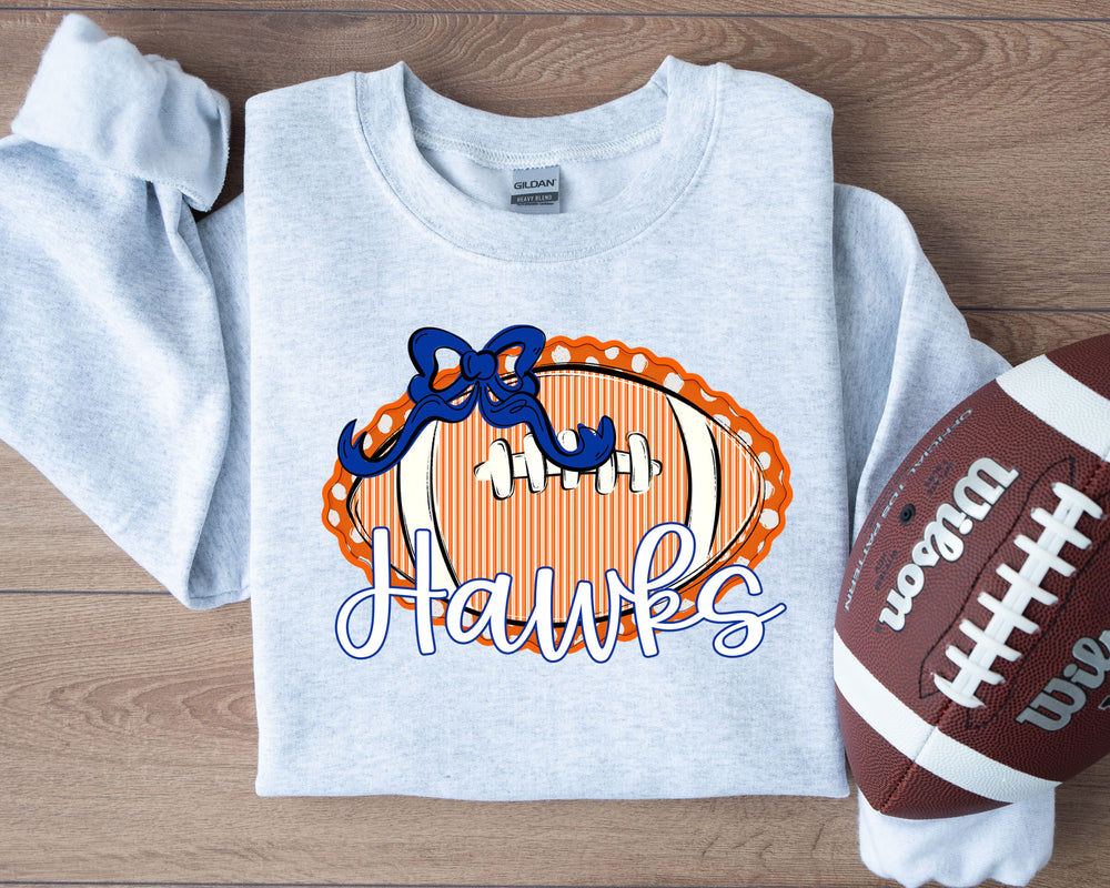 Prepster Football Orange with Royal Bow Hawks DTF transfer design – image 1