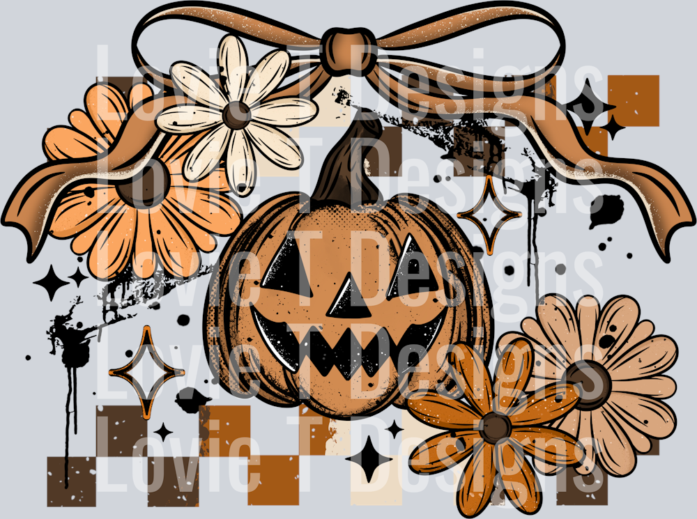 Pumpkin_Floral_Checkers_With_Bow 1