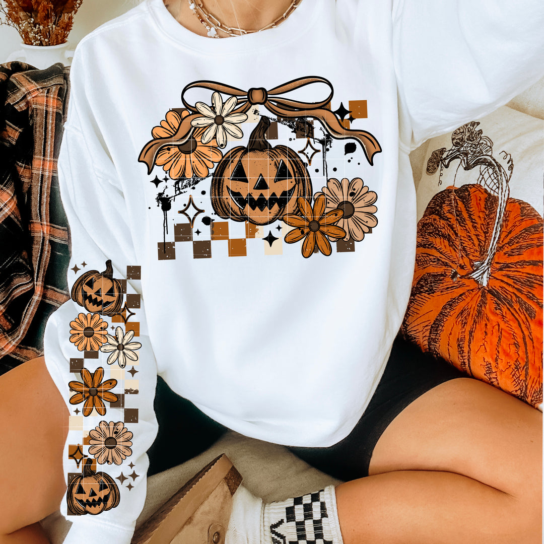 PUMPKIN FLORAL CHECKERS WITH BOW 1