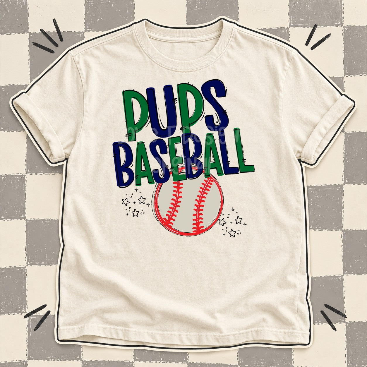 Team Go Baseball Mascots Pups Kelly Green Navy design