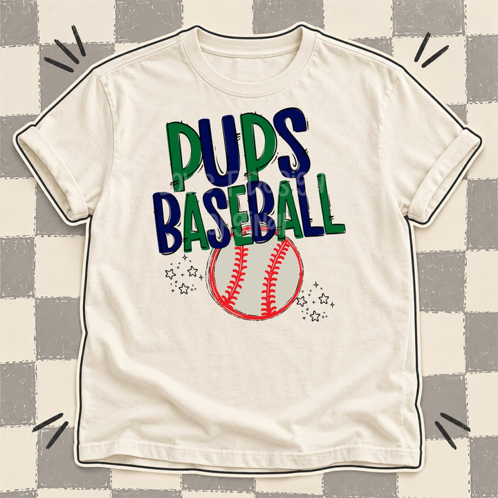 Pups Kelly Green Navy Team Go Baseball Mascots DTF transfer mockup