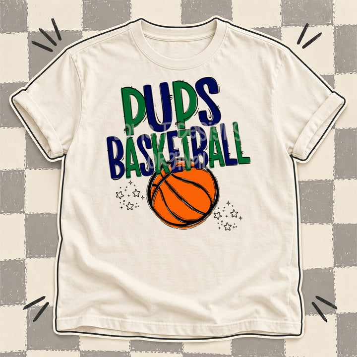 Pups Kelly Green Navy Team Go Basketball Mascots DTF transfer