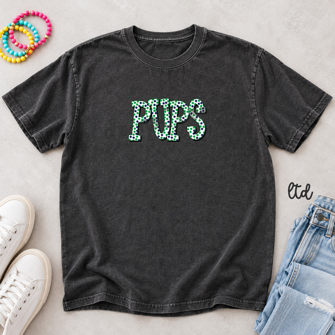 Pups Kelly Green Navy Blue Polka Dot Mascots DTF transfer mockup