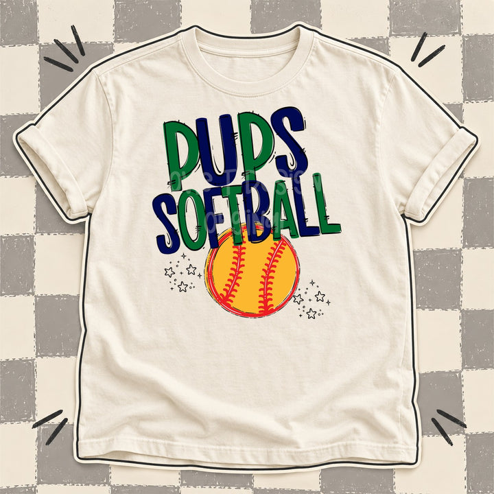 Pups Kelly Green Navy Team Go Softball Mascots DTF transfer mockup