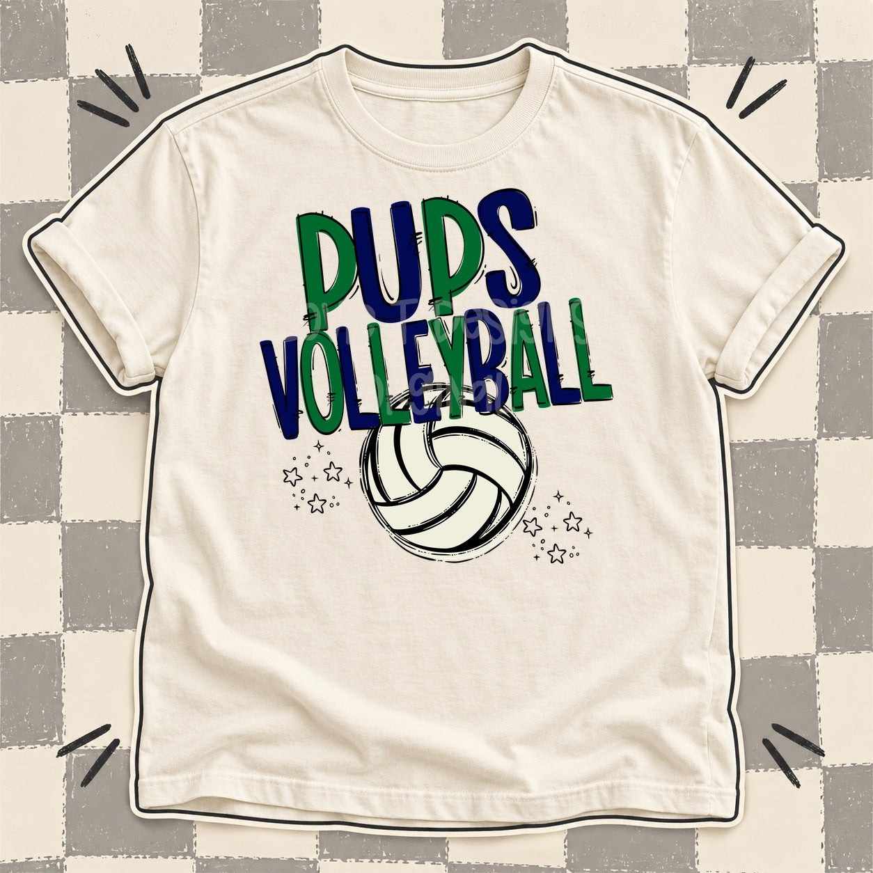 Team Go Volleyball Mascots Pups Kelly Green Navy design