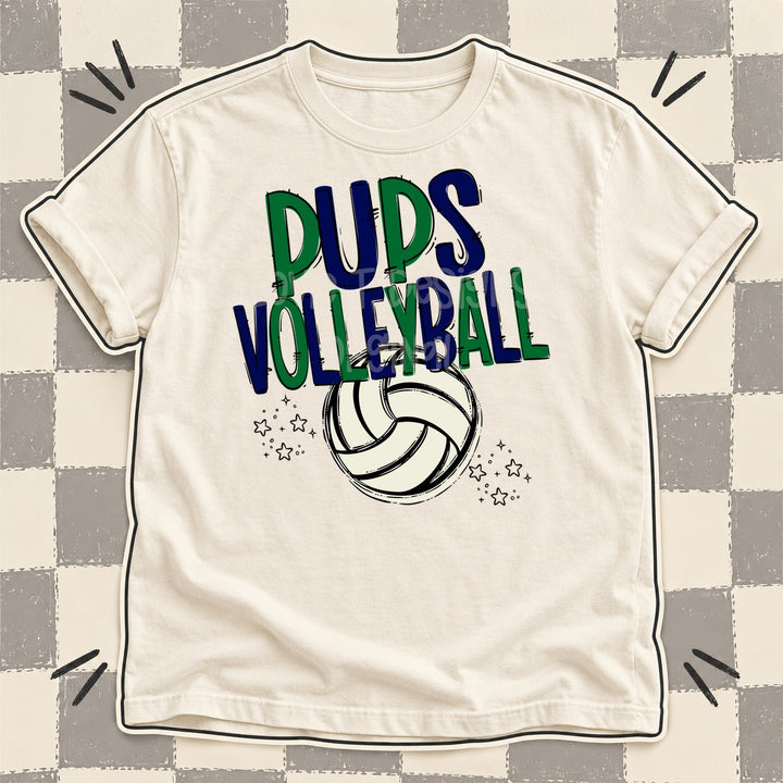 Pups Kelly Green Navy Team Go Volleyball Mascots DTF transfer mockup