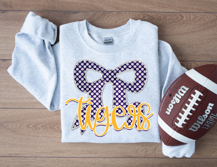 PURPLE DOT BOW TIGERS YELLOW GOLD PURPLE DROP SHADOW