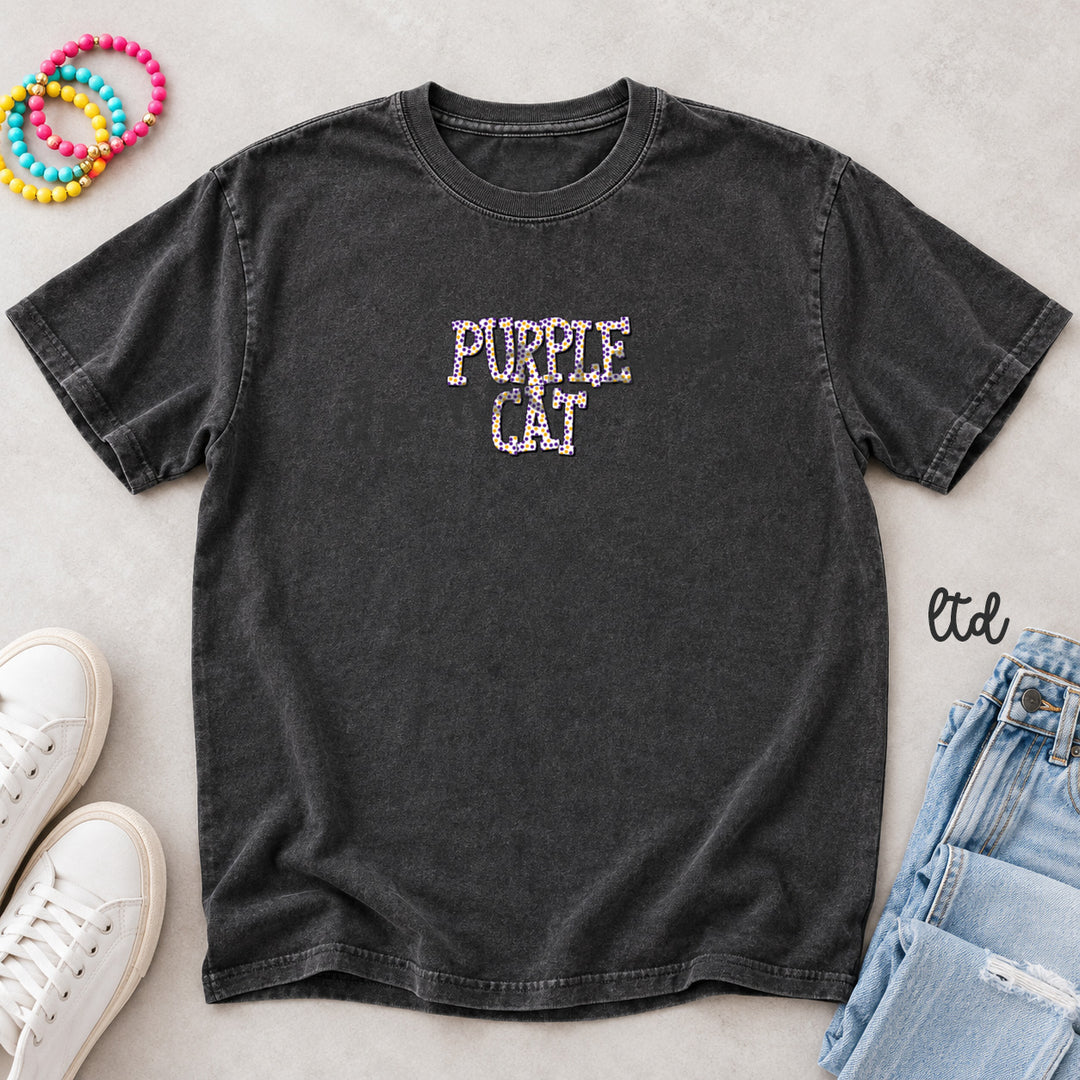 Purple Cat Purple Gold Polka Dot Mascots DTF transfer mockup