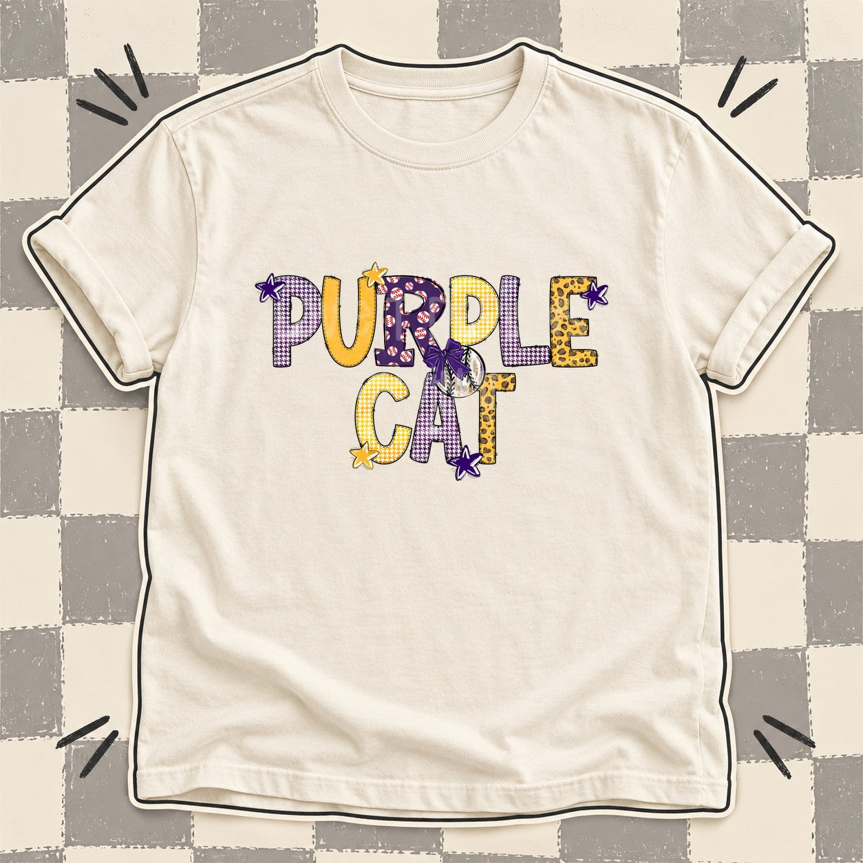Mixed Doodle Baseball Mascots – Mascot Colors Purple Cat Purple Yellow Gold design