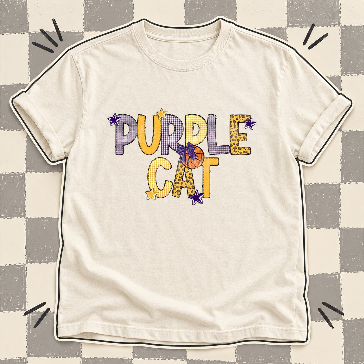Mixed Doodle Basketball Mascots – Mascot Colors Purple Cat Purple Yellow Gold design