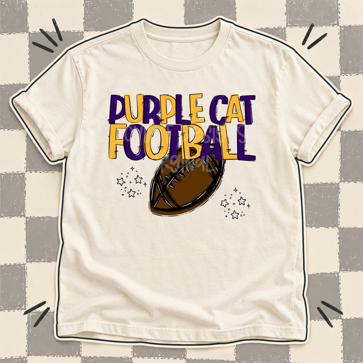 Team Go Football Mascots Purple Cat Purple Yellow Gold design