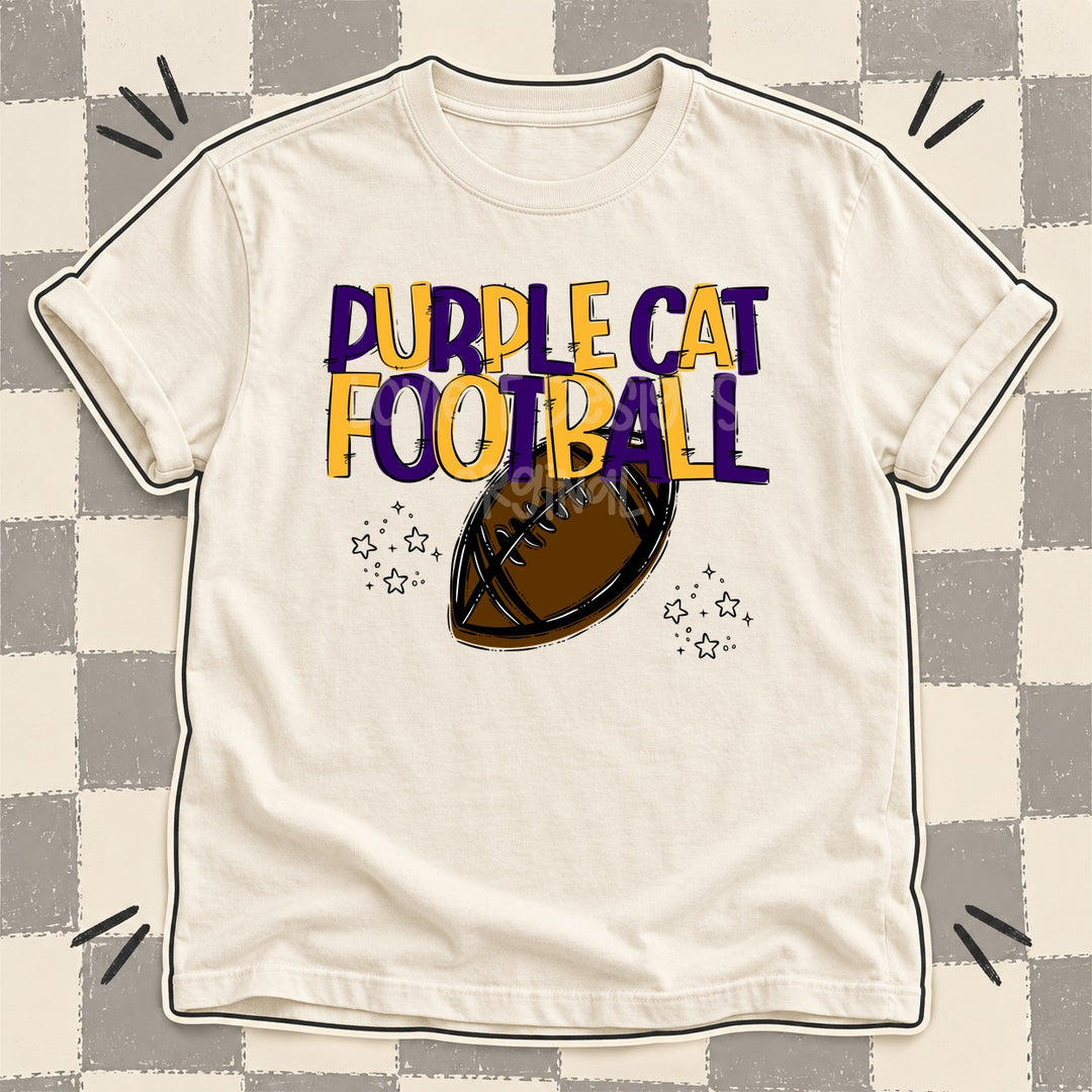Purple Cat Purple Yellow Gold Team Go Football Mascots DTF transfer mockup