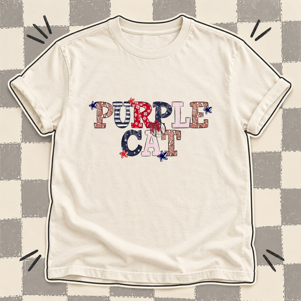 Mixed Doodle Baseball Mascots – Ballpark Classic Purple Cat design