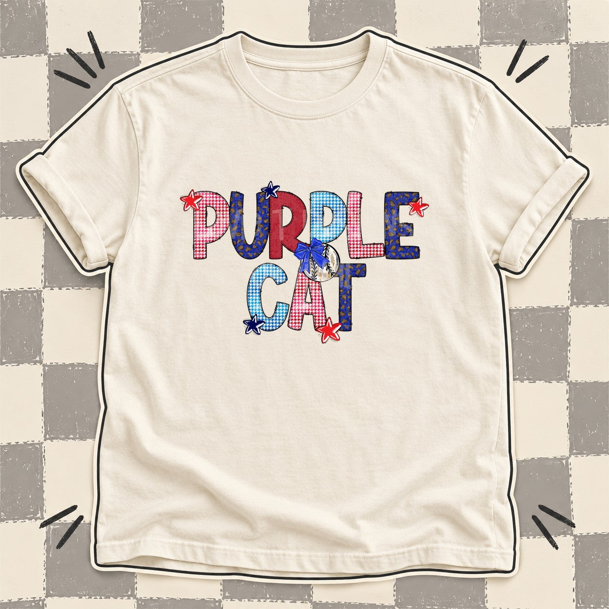 Mixed Doodle Baseball Mascots – Red and Royal Purple Cat design