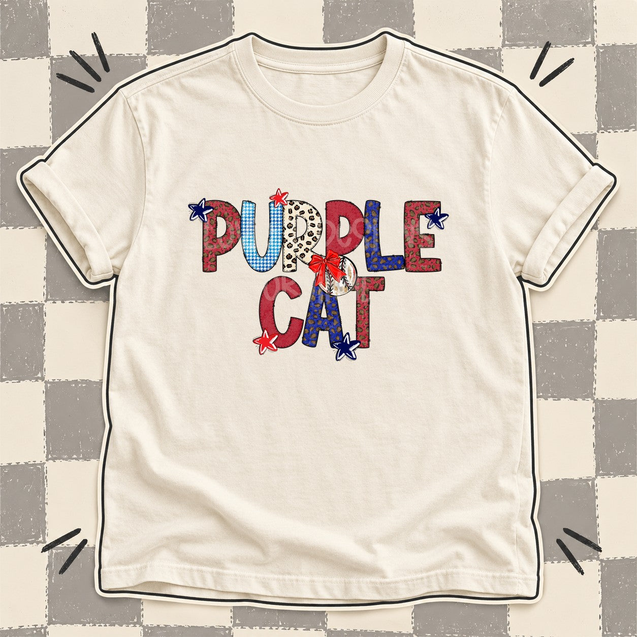 Mixed Doodle Baseball Mascots – Leopard Red Navy Purple Cat design