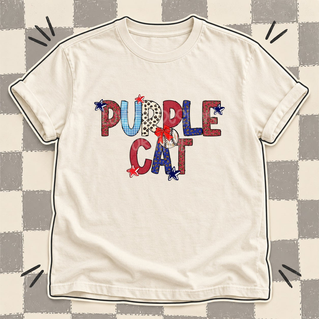 Purple Cat Mixed Doodle Baseball Mascots – Leopard Red Navy DTF transfer mockup