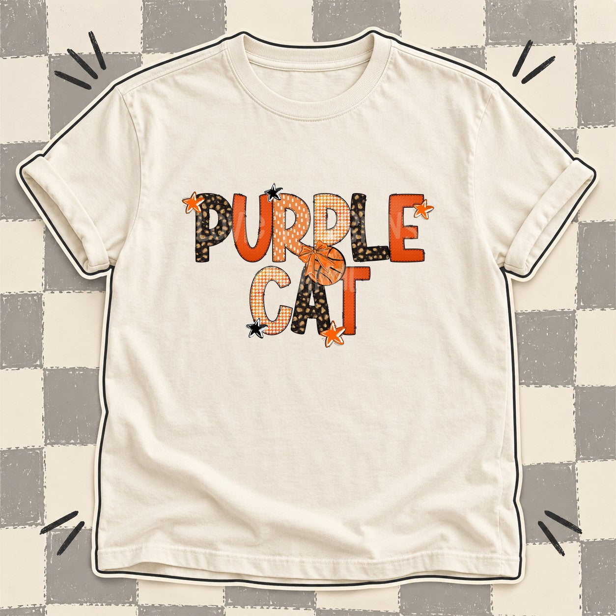 Mixed Doodle Basketball Mascots – Leopard Court Purple Cat design