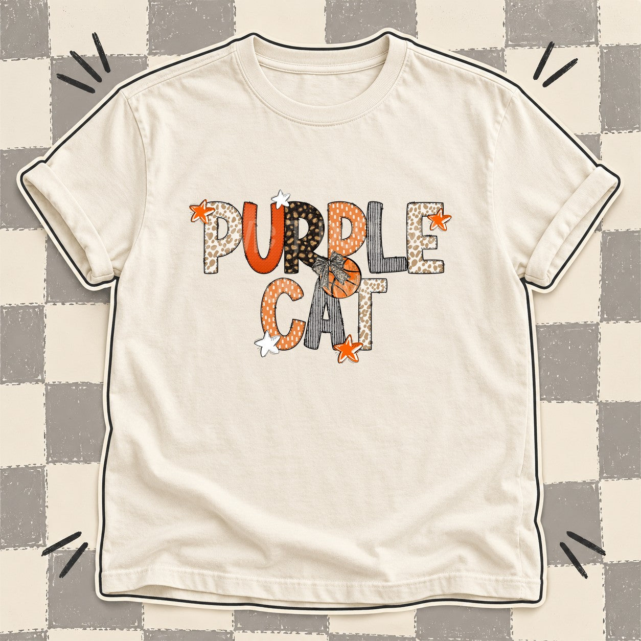 Mixed Doodle Basketball Mascots – Orange and Brown Purple Cat design