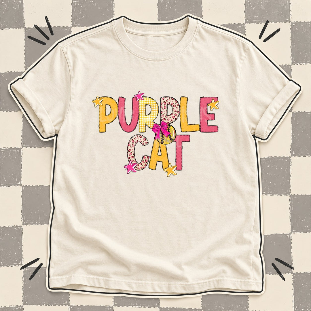 Purple Cat Mixed Doodle Softball Mascots – Stitched Softball DTF transfer mockup