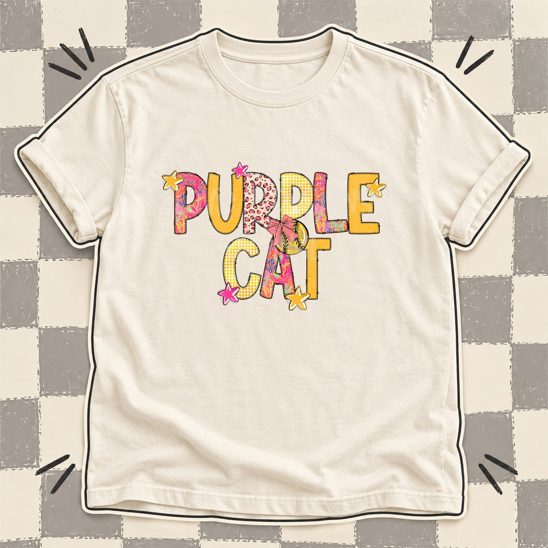 Purple Cat Mixed Doodle Softball Mascots – Softball Brights DTF transfer mockup