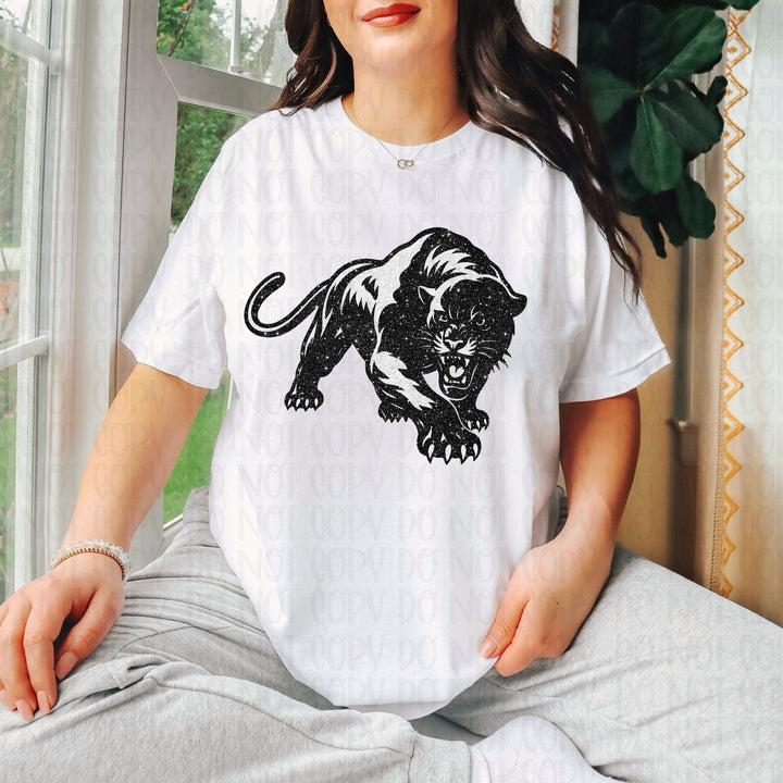 PANTHER GLITTER MASCOT WHITE BLACK