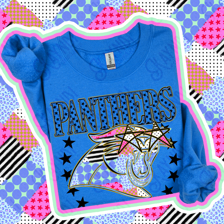 Panthers 2 Patchwork Varsity Stars mascot DTF transfer