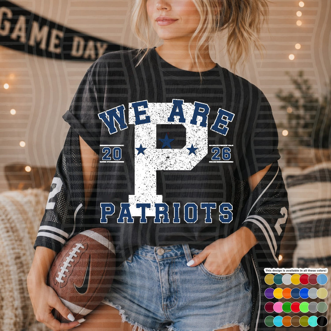 Patriots Navy Varsity Initials White Outline DTF transfer mockup