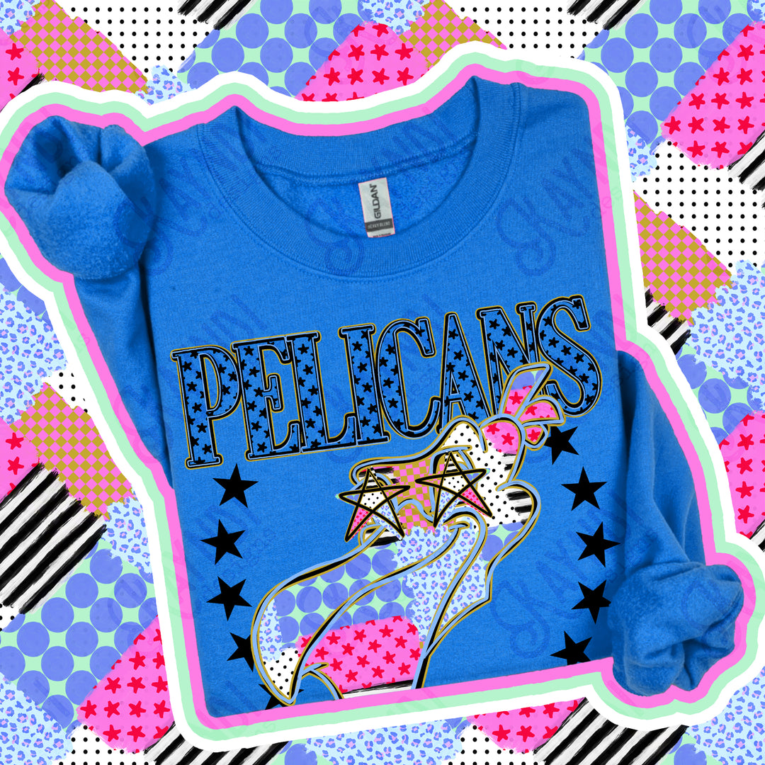 Pelicans Patchwork Varsity Stars mascot DTF transfer