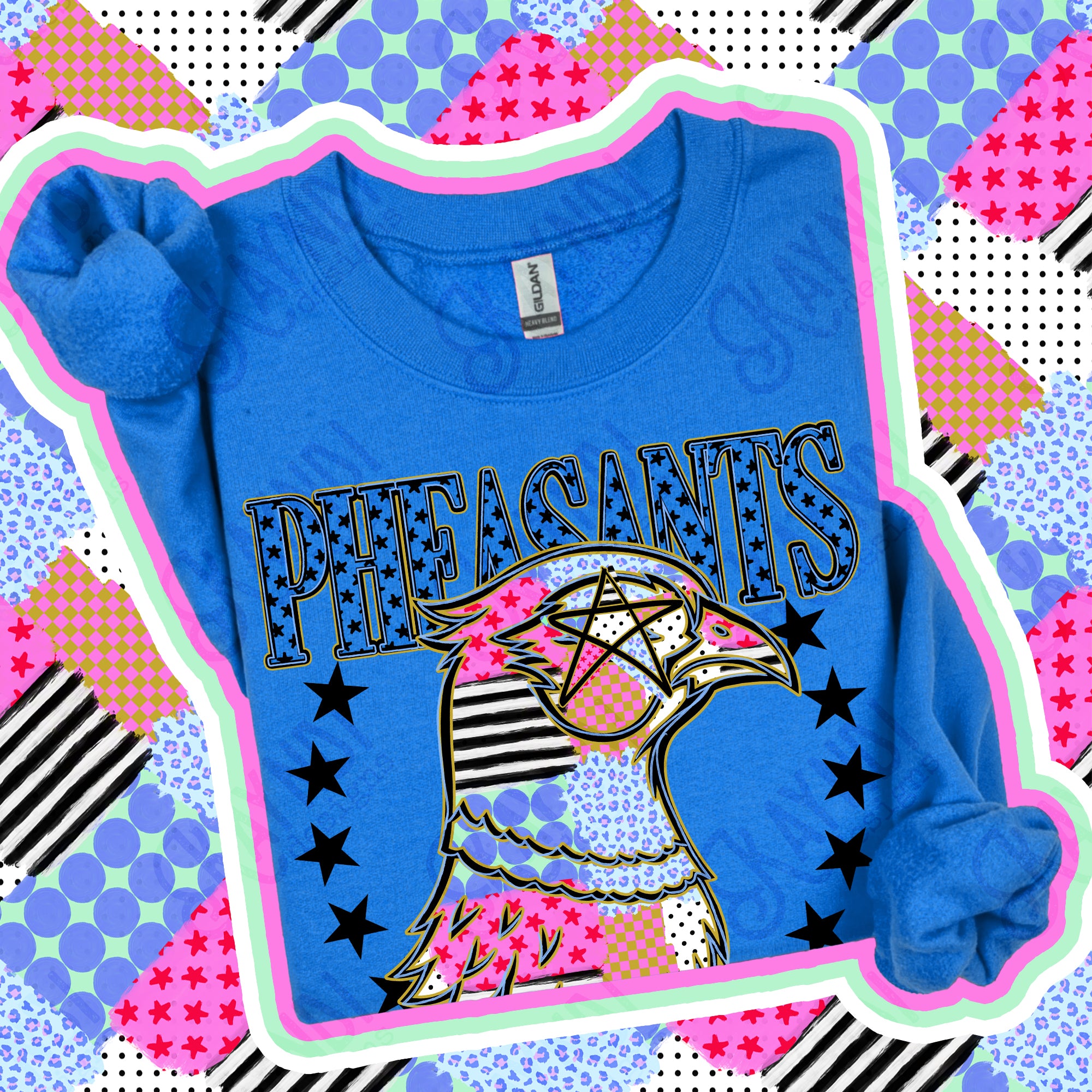 Patchwork Varsity Stars Mascots Pheasants design