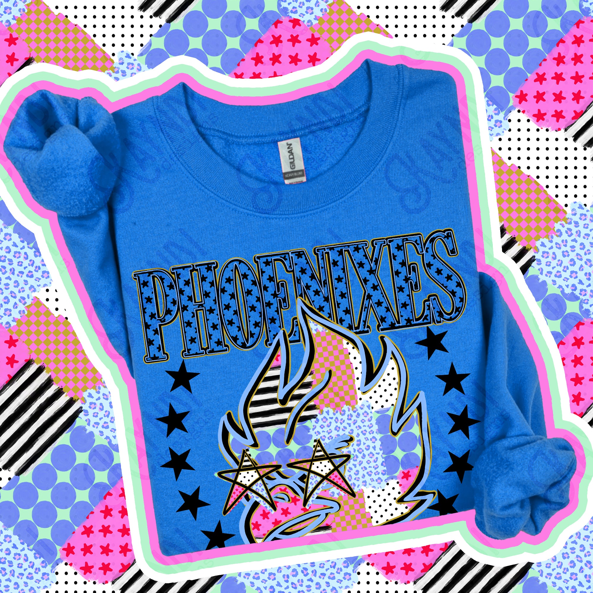 Patchwork Varsity Stars Mascots Phoenixes design