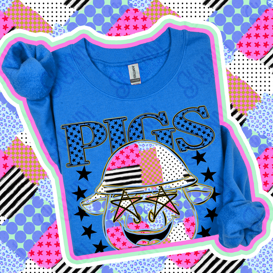 Pigs Patchwork Varsity Stars mascot DTF transfer