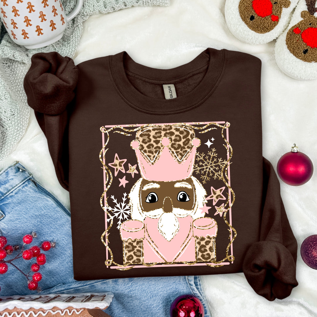 Pink & Leopard Nutcracker (Dark Skin Tone) DTF transfer – mockup