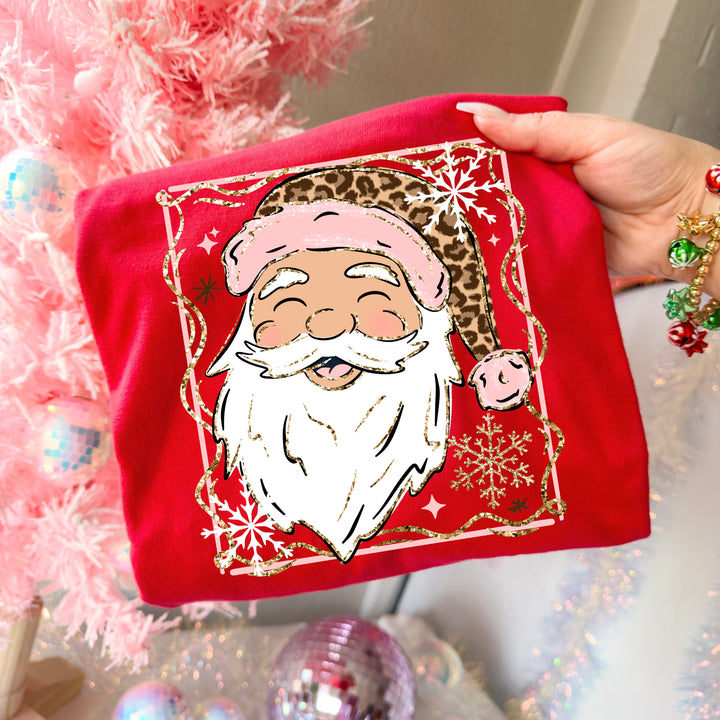 Pink & Leopard Santa (Light Skin Tone) DTF transfer – mockup