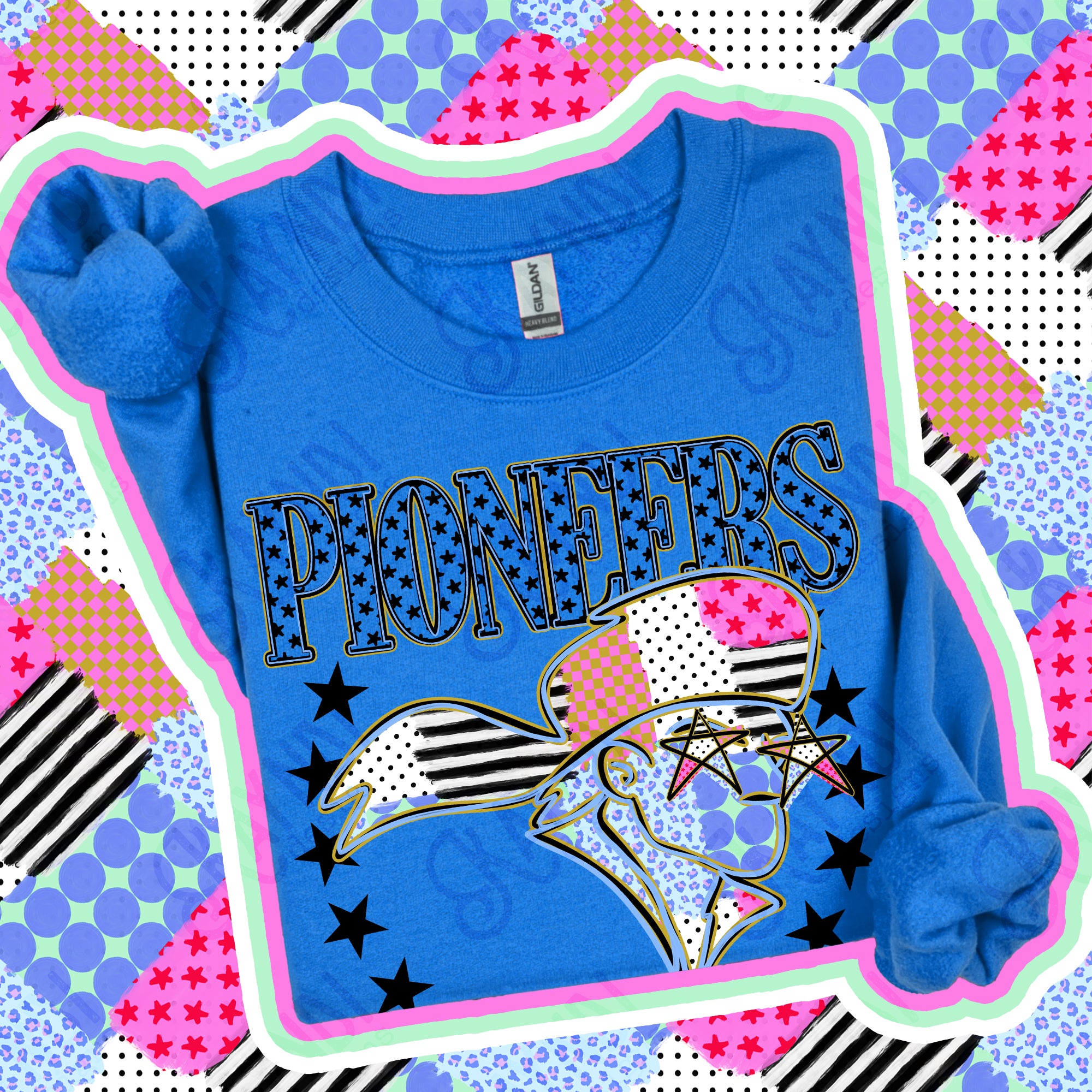 Patchwork Varsity Stars Mascots Pioneers design