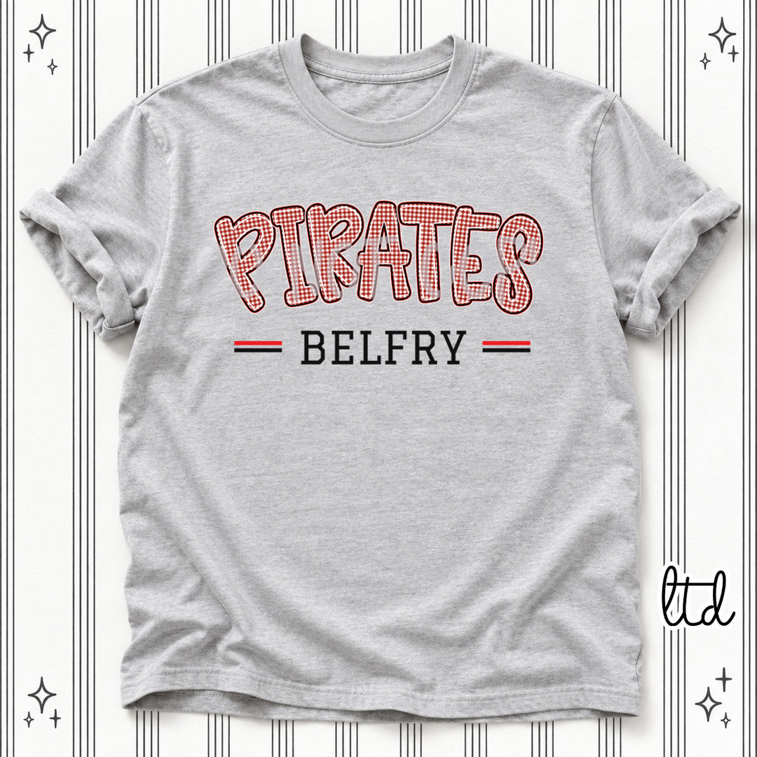 Pirates Belfry Black Red Gingham School Spirit DTF transfer
