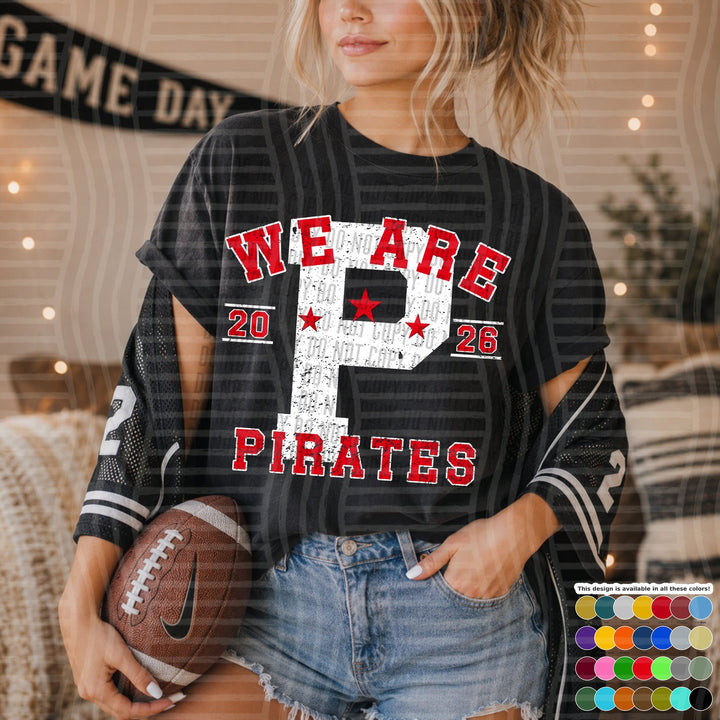 Pirates Varsity Initials White Outline Mascots DTF transfer
