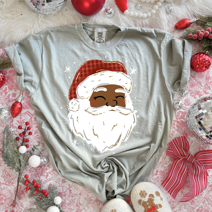 Plaid Santa (Dark Skin Tone) DTF transfer – mockup