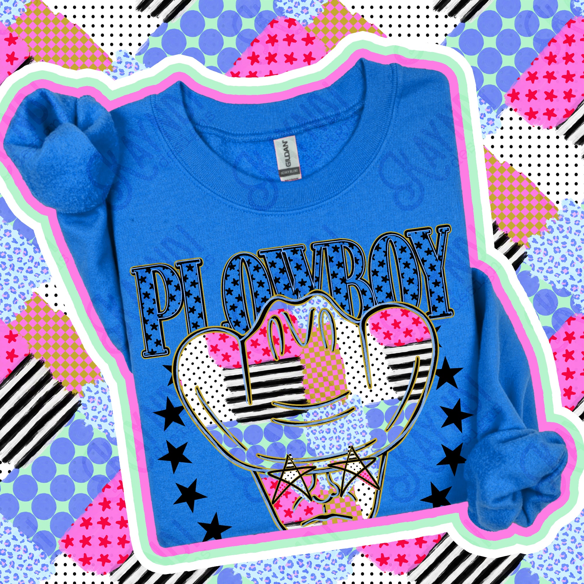 Patchwork Varsity Stars Mascots Plowboy design