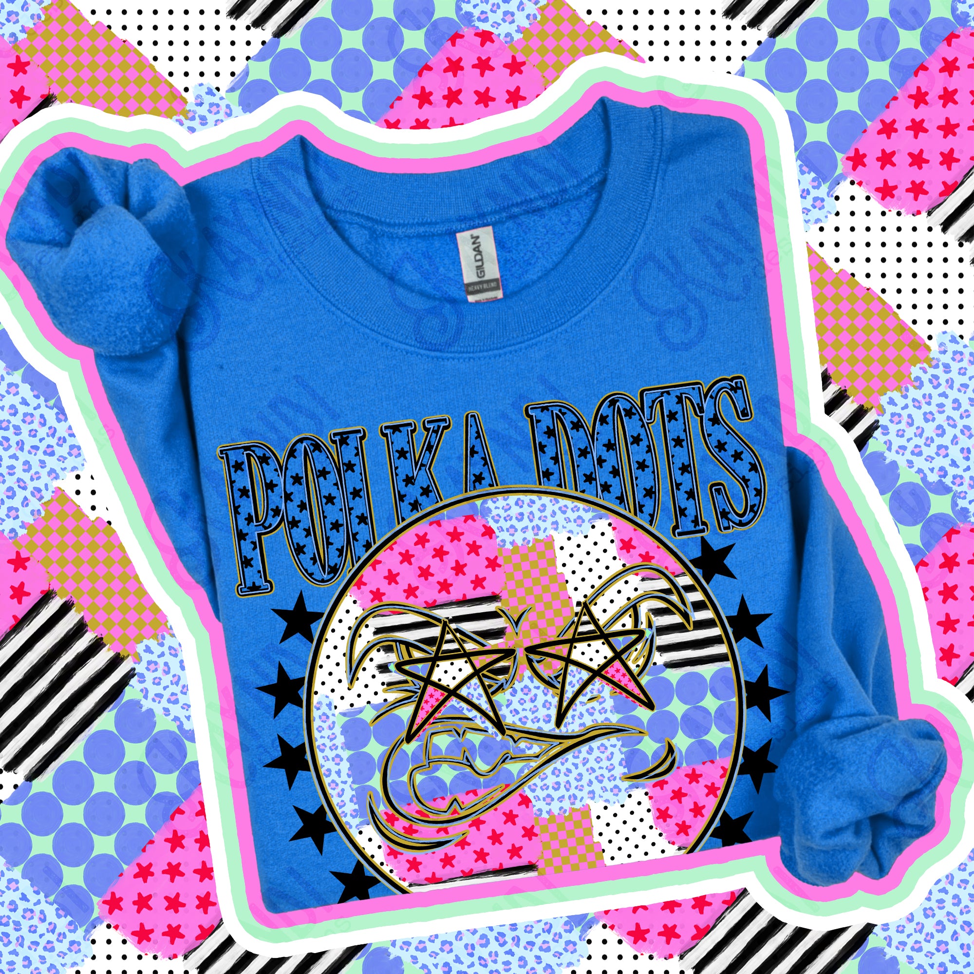 Patchwork Varsity Stars Mascots Polka Dots design