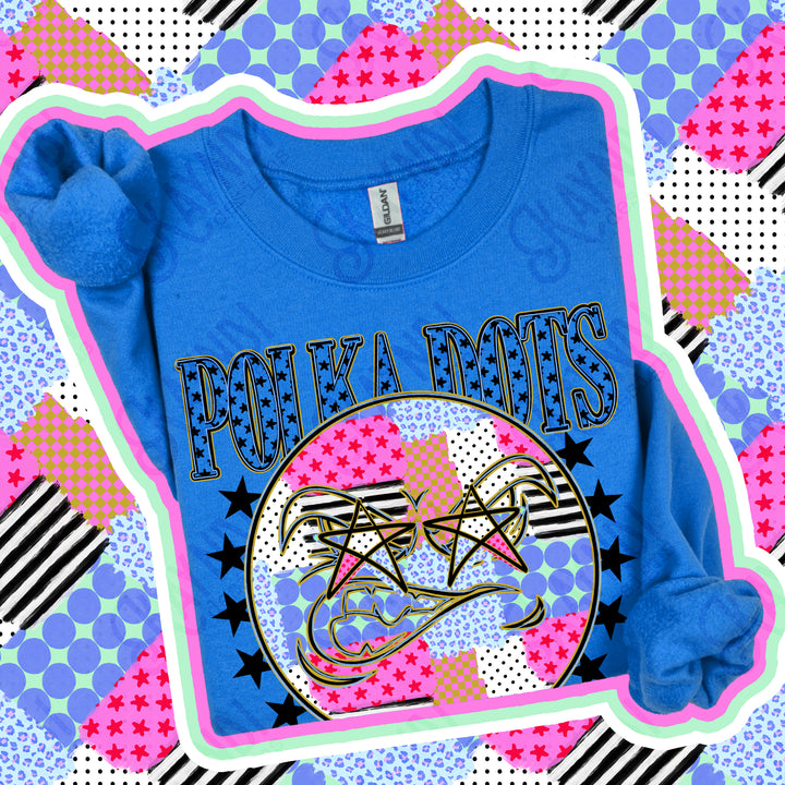 Polka Dots Patchwork Varsity Stars mascot DTF transfer