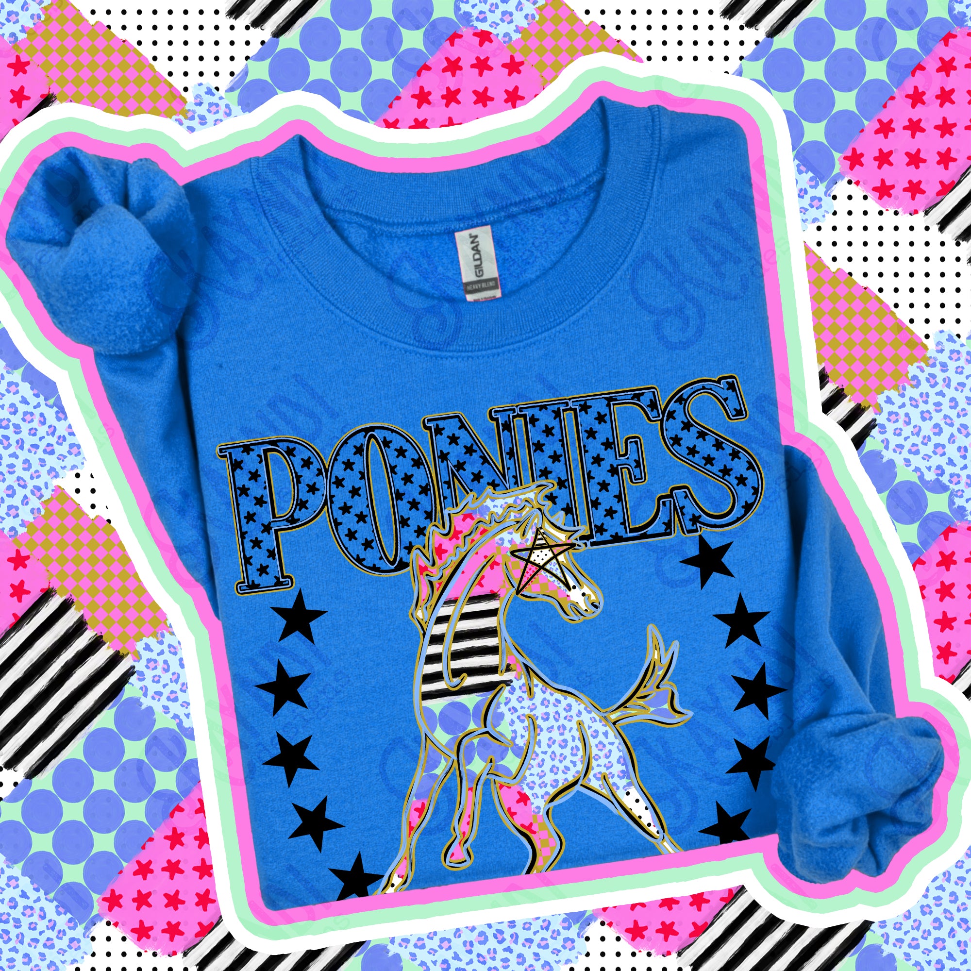 Patchwork Varsity Stars Mascots Ponies design