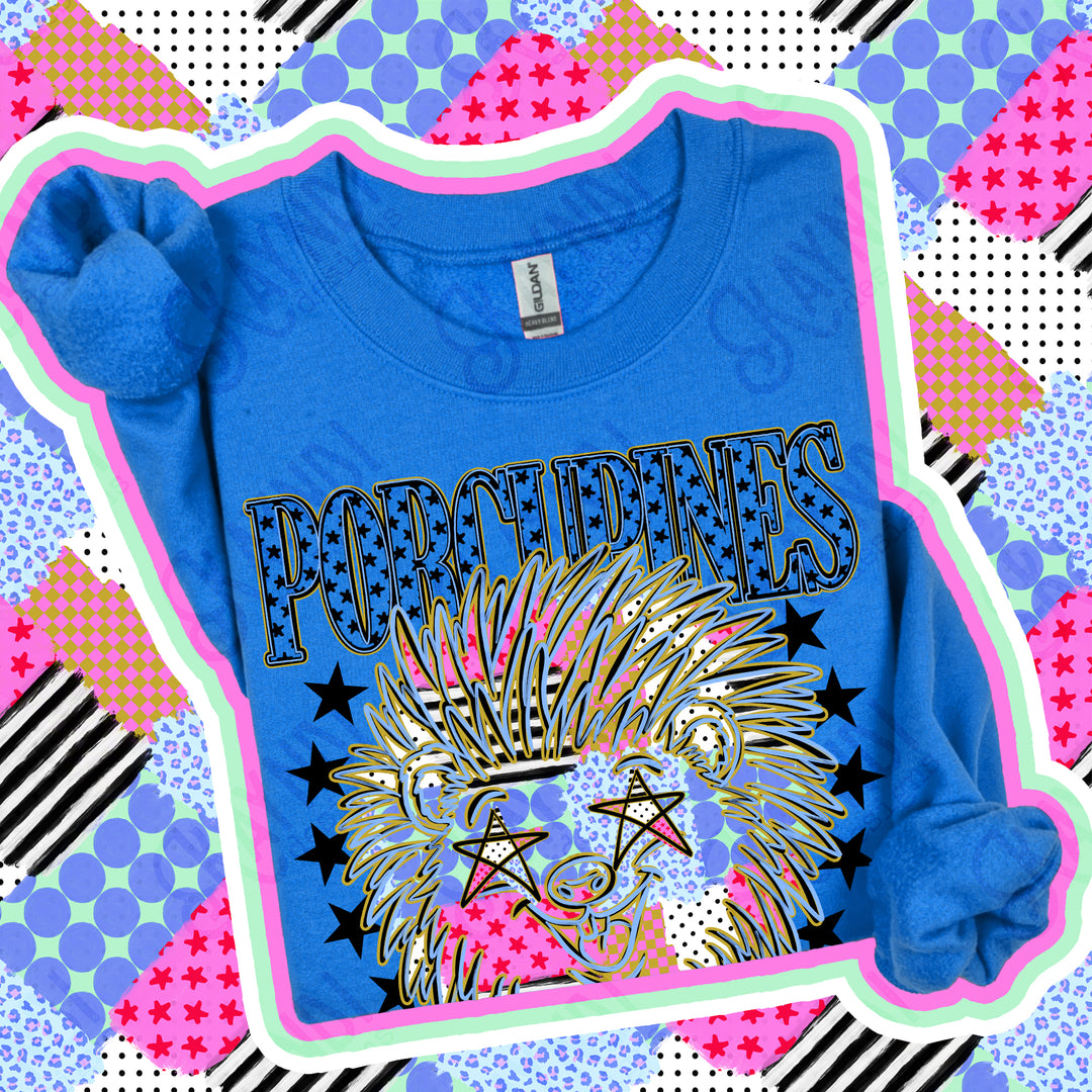 Porcupines Patchwork Varsity Stars mascot DTF transfer