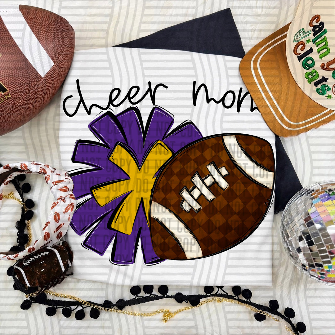 Cheer Mom DTF transfer in Purple & Mustard